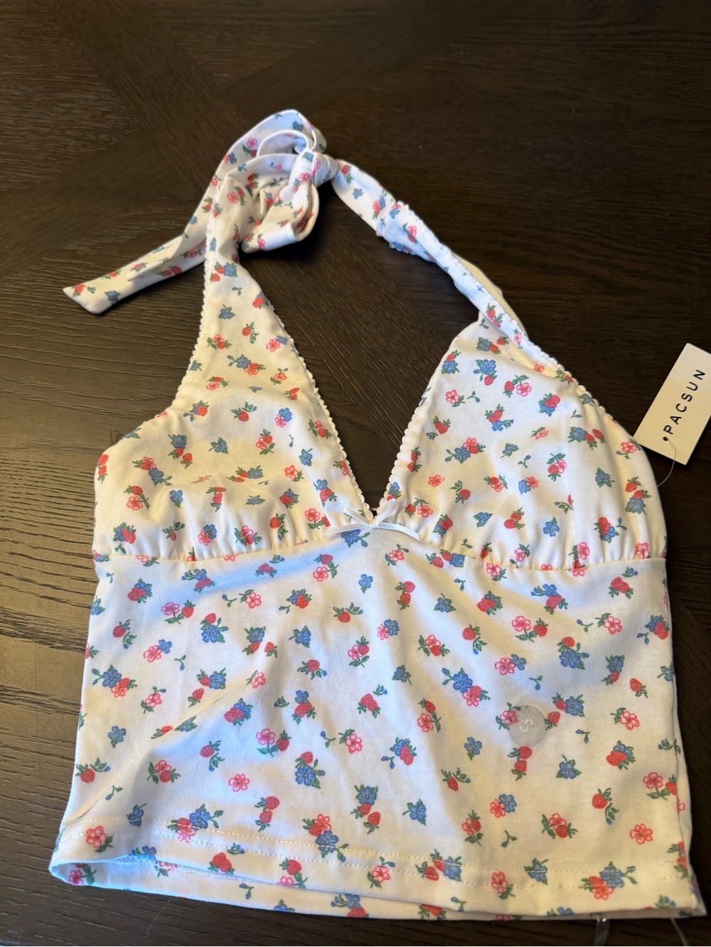 PacSun White Floral Halter Crop Tank Top